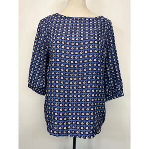 100% Silk Top Micc Beirn Size Large 3/4 Sleeve Floral Flowy Workwear Top